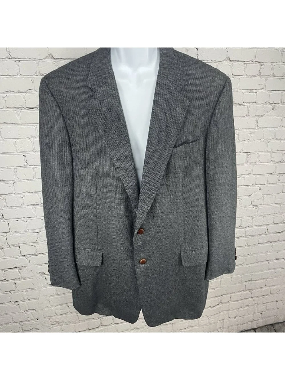 Hickey Freeman Grey Wool 2 Button Vented Blazer Sport Coat USA Made Size 44L